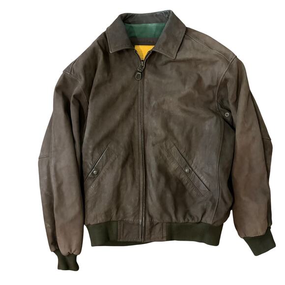 Vintage Timberland Weathergear Cowhide Leather Bomber Jacket Size Large - Brown - Picture 1 of 6